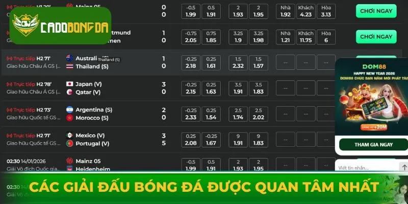 Điểm danh các giải đấu bóng đá được quan tâm nhất tại Dom88